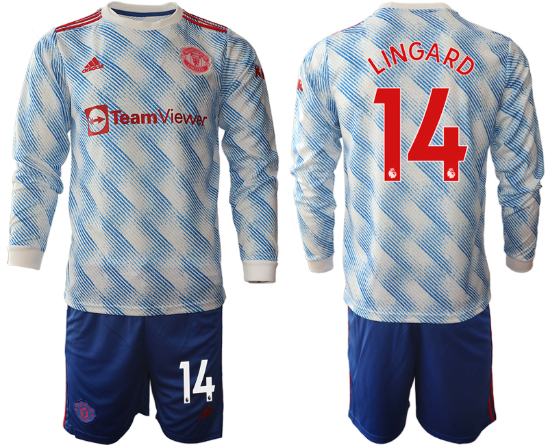 Men 2021-2022 Club Manchester united away blue Long Sleeve #14 Soccer Jersey->manchester united jersey->Soccer Club Jersey